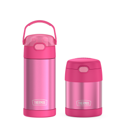 12oz FUNtainer® Water Bottle & 10oz Food Jar Bundle - Pink